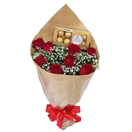 Combo 8 Rosas Com 08 Bombons Ferrero